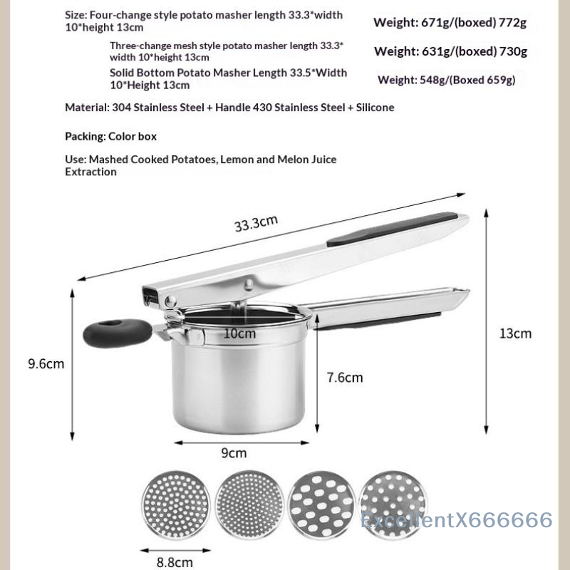 Home Cooking Usa - Stainless Steel Potato Ricer Heavy Duty