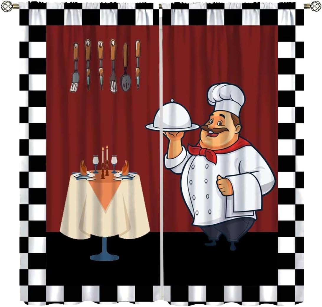 Home Cooking Youtube - Fat Chef Kitchen Curtains ，Cartoon Cook