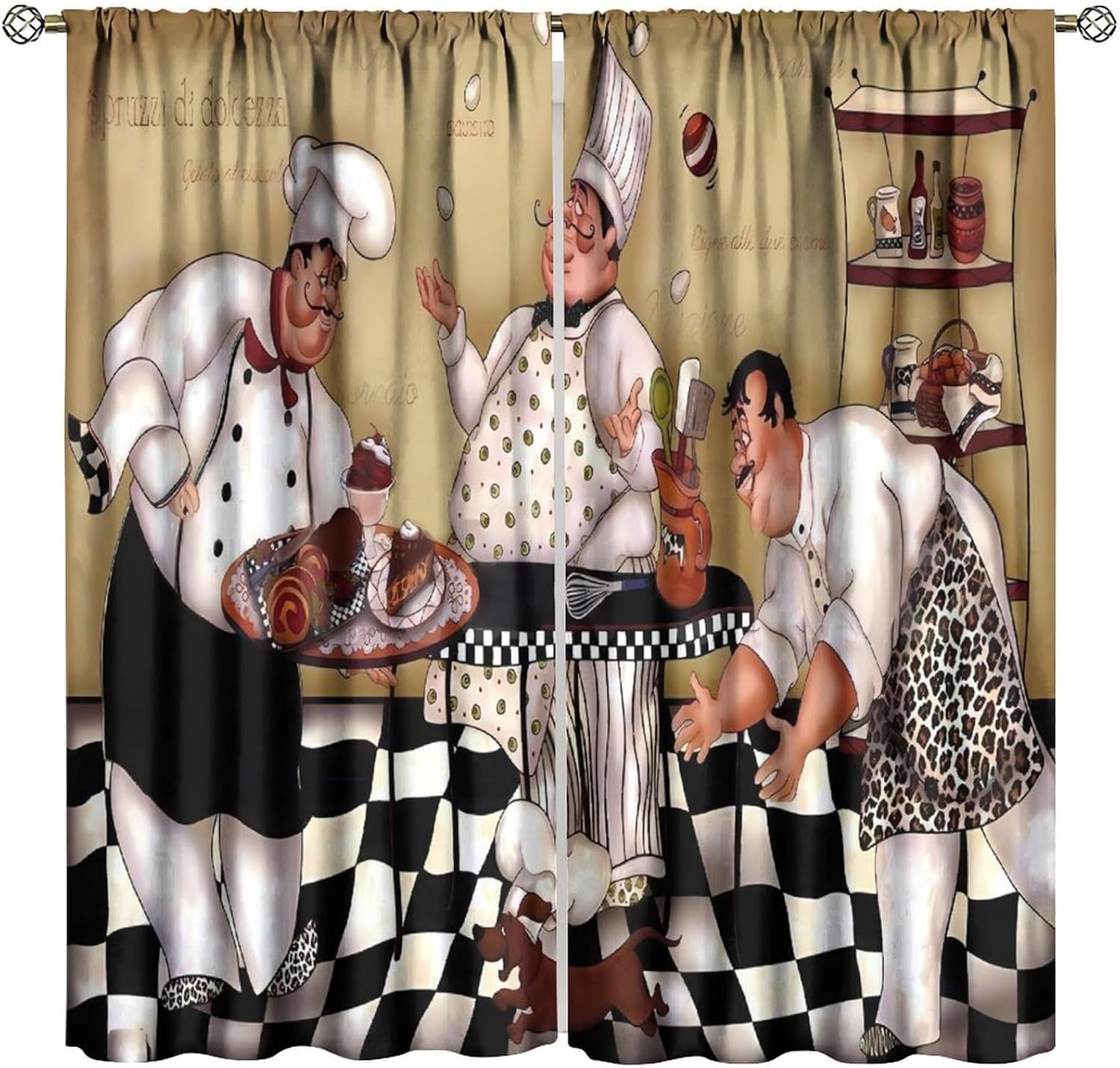 Home Cooking Youtube - Kitchen Chef Retro Curtains, Vintage Three