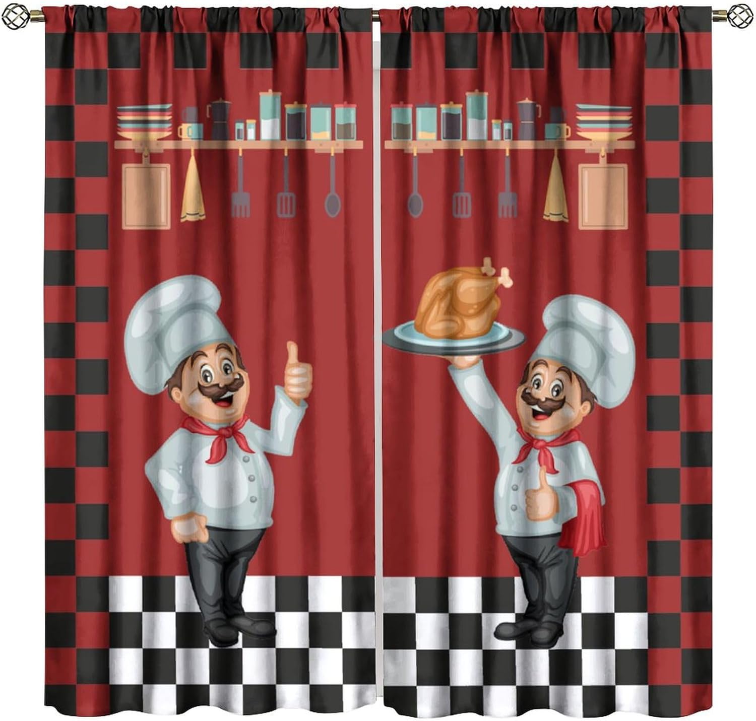 Home Cooking Youtube - Chef Kitchen Curtains, Modern Delicious Food