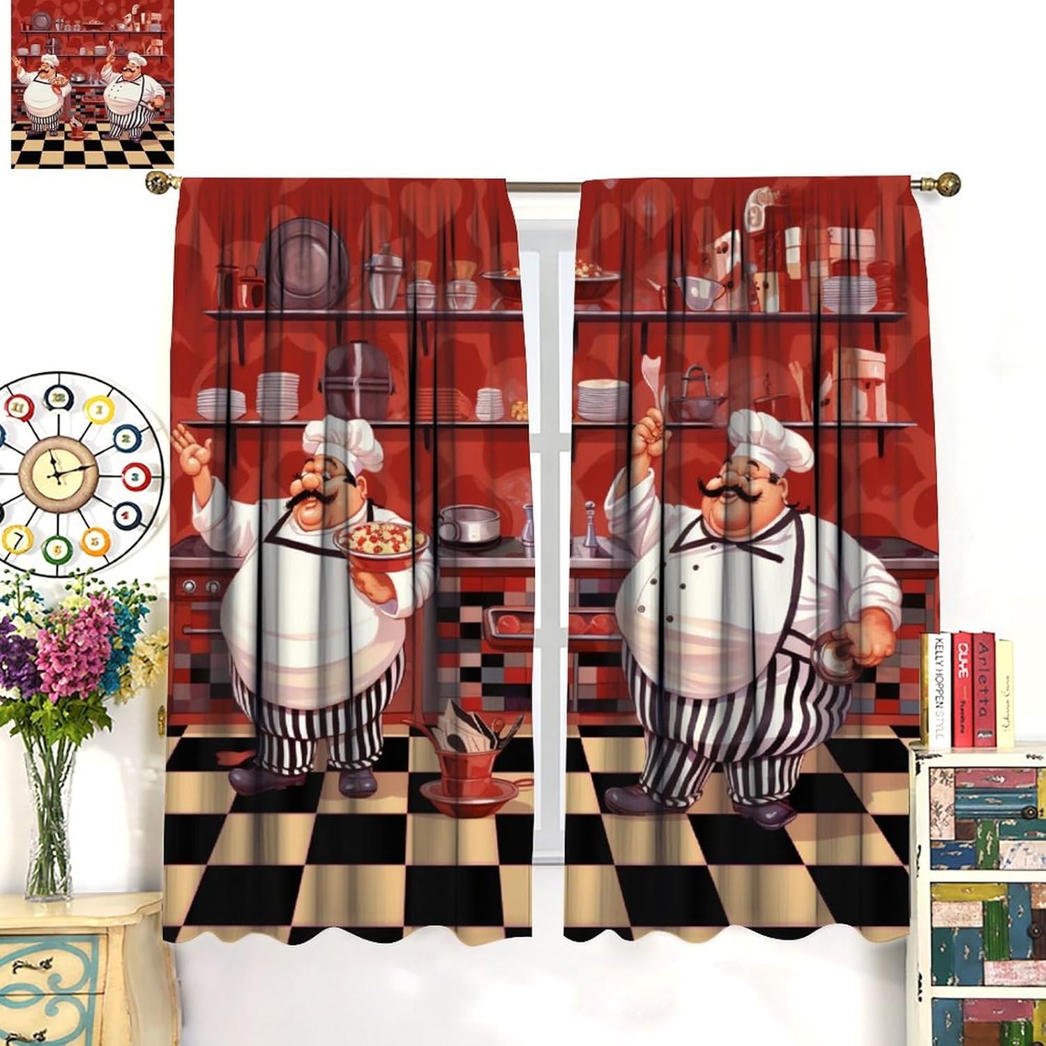 Kitchen Funny Chef Curtains, C - Home Cooking Youtube 评论和价格