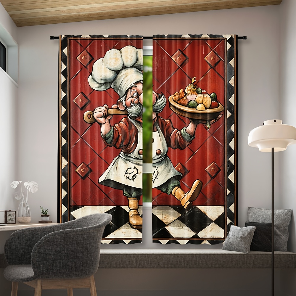 Novelty Chef Cartoon Curtains  - Home Cooking Youtube 评论和价格