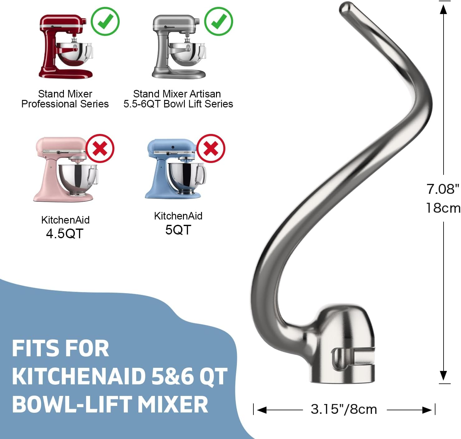 Stainless Steel Dough Hook for - Kitchenaid Mixer Pro 600 评论和价格