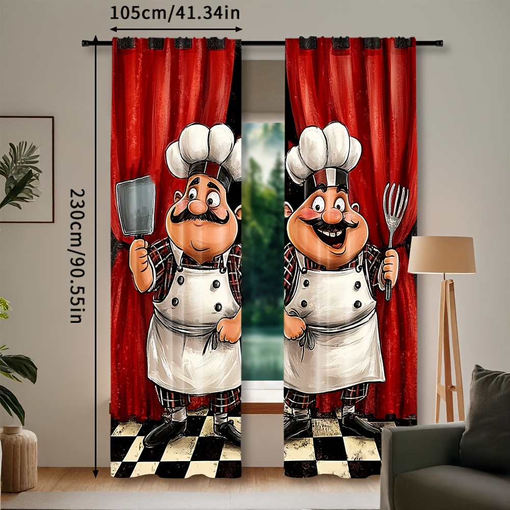 2pcs Chef Kitchen Curtains - F - Home Cooking Youtube 评论和价格