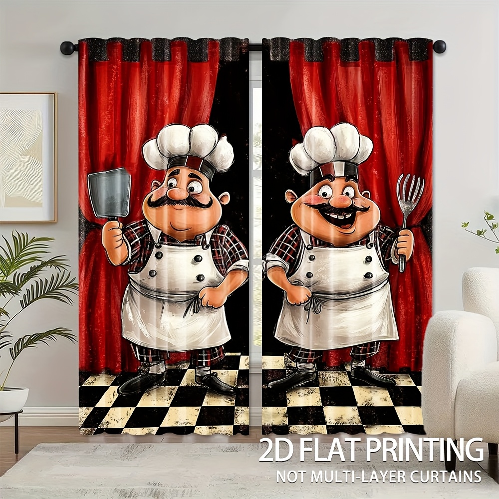 2pcs Chef Kitchen Curtains - F - Home Cooking Youtube 评论和价格