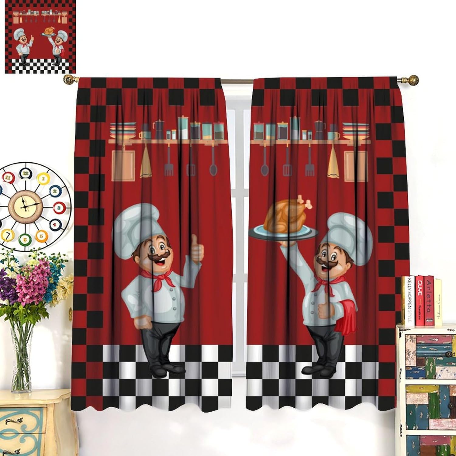 Chef Kitchen Curtains, Modern  - Home Cooking Youtube 评论和价格